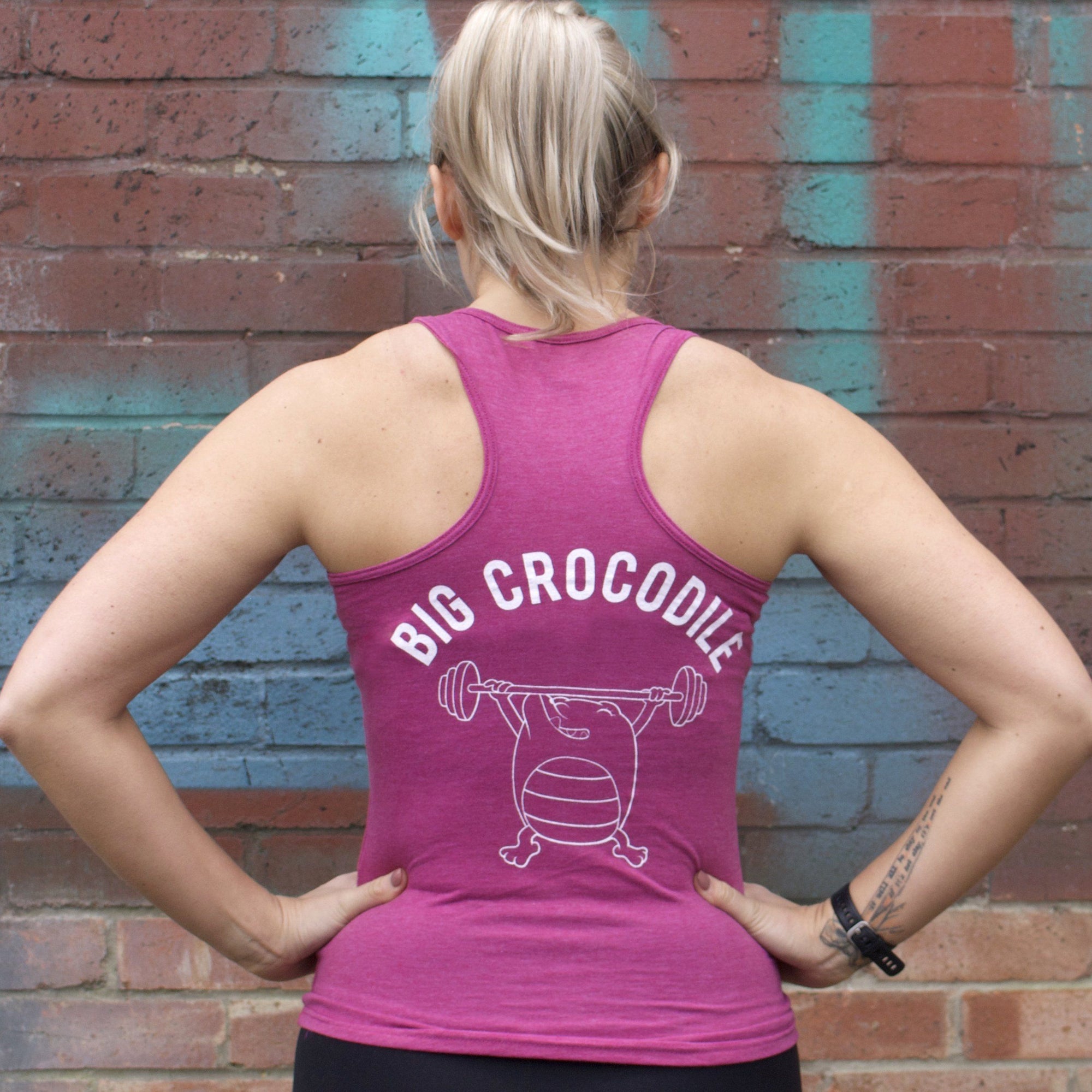 Fuschia Weightlifter Croc Ladies Vest - Big Crocodile